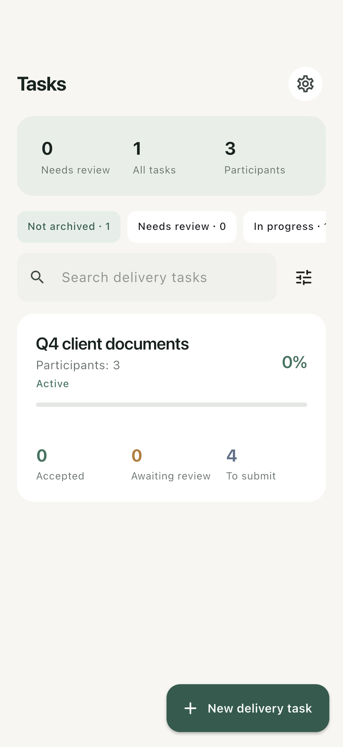 Team Deliveries interface with sample data